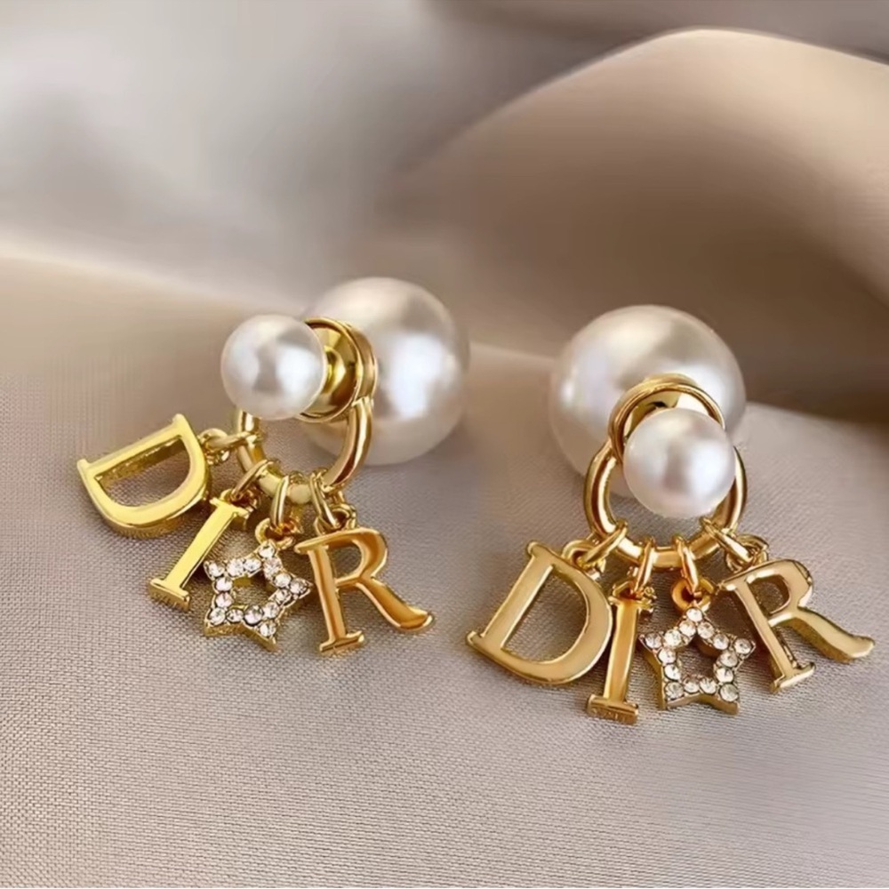 Valentine day Gold and Pearl Charm Earrings